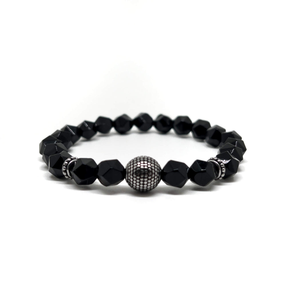 Black Agate Cylinder Bracelet – Silver