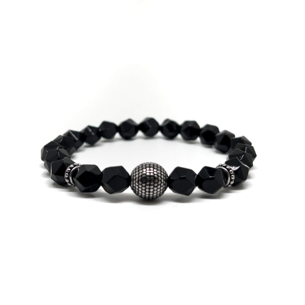 Black Agate Cylinder Bracelet – Silver