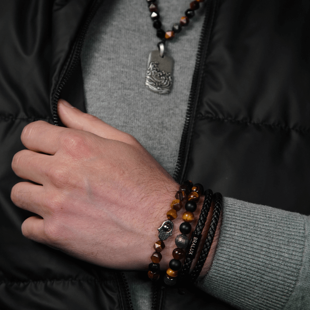 Hamsa Tiger Eye Duo Stack – Silver Secondary image