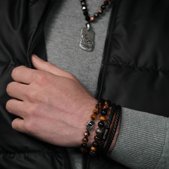 The Hamsa Hand Tiger eye Duo Leather Stack