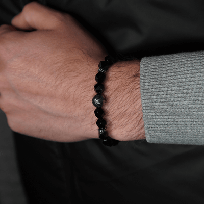 The Faceted Black Agate Cylinder Bracelet